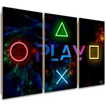 Obraz trzyczęściowy Deco Panel, Napis play i przyciski do kontrolera - obrazek 2