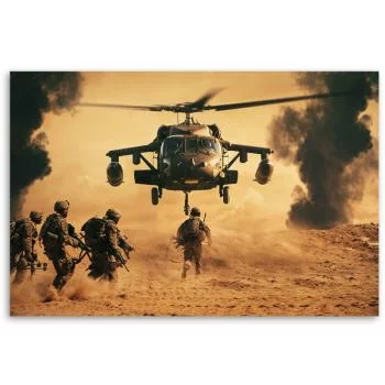 Obraz na płótnie, Helikopter i żołnierze na misji