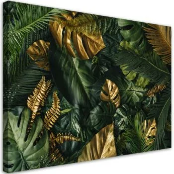Obraz na płótnie, Złote liście tropikalne - obrazek 2