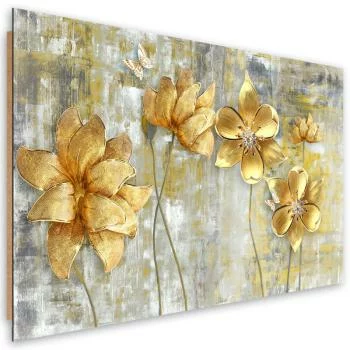 Obraz Deco Panel, Złote kwiaty i motyle - obrazek 2