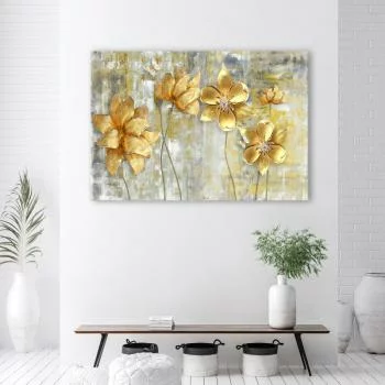 Obraz na płótnie, Złote kwiaty i motyle