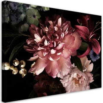 Obraz na płótnie, Bukiet kwiatów na ciemnym tle - obrazek 2