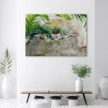 Obraz Deco Panel, Kameleon na gałęzi dżungla