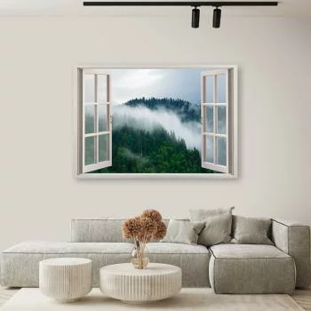 Obraz Deco Panel, Las we mgle widok z okna