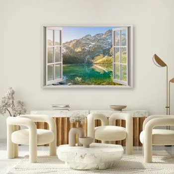 Obraz Deco Panel, Okno Jezioro w górach Natura