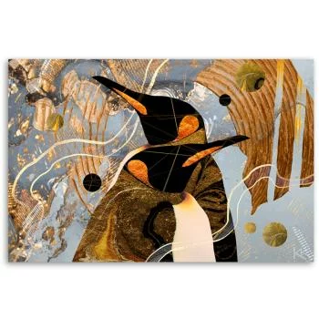 Obraz na płótnie, Złote Pingwiny Zwierzęta Abstrakcja - obrazek 3