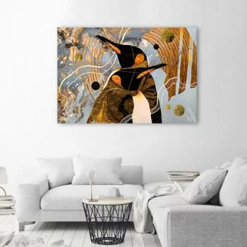 Obraz Deco Panel, Złote Pingwiny Zwierzęta Abstrakcja