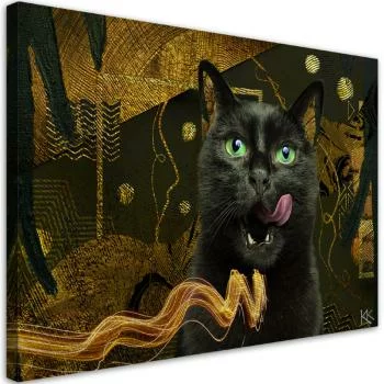 Obraz na płótnie, Czarny kot Złota abstrakcja - obrazek 2