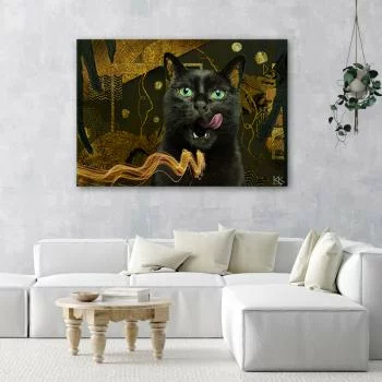 Obraz na płótnie, Czarny kot Złota abstrakcja