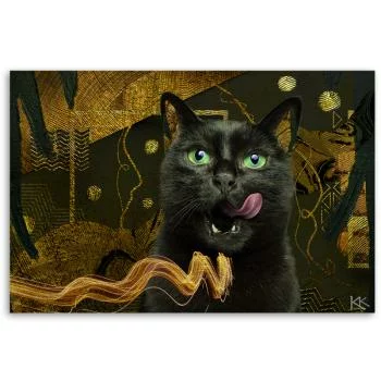 Obraz na płótnie, Czarny kot Złota abstrakcja - obrazek 3