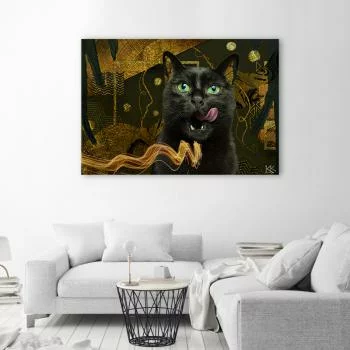 Obraz Deco Panel, Czarny kot Złota abstrakcja