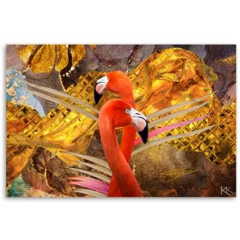 Obraz na płótnie, Flamingi na tle ze złota - obrazek 3