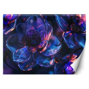 Fototapeta, Granatowe szklane kwiaty - głębia 3D