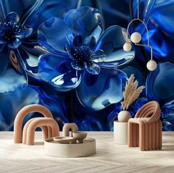 Fototapeta, Niebieskie szklane kwiaty 3D - obrazek 2