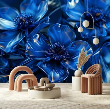 Fototapeta, Niebieskie szklane kwiaty makro 3D - obrazek 2