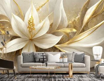 Fototapeta, Złote kwiaty glamour 3D - obrazek 2