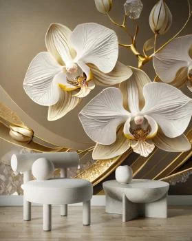 Fototapeta, Złota Orchidea Kwiat 3D - obrazek 2