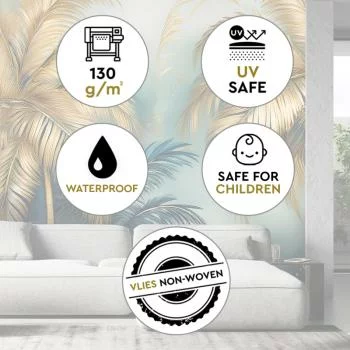 Fototapeta, Błękitno-Złote Palmy Na Szarym Tle - obrazek 3