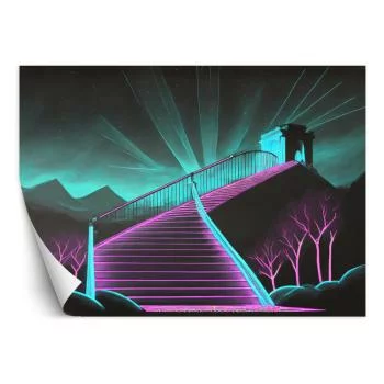 Fototapeta, Schody neonowe Abstrakcja 3D