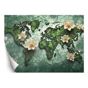 Fototapeta, Kwiaty Mapa Świata Zielony