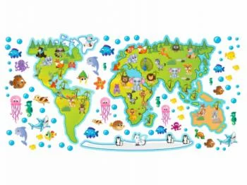 Naklejka na ścianę dla dzieci - mapa ze zwierzątkami