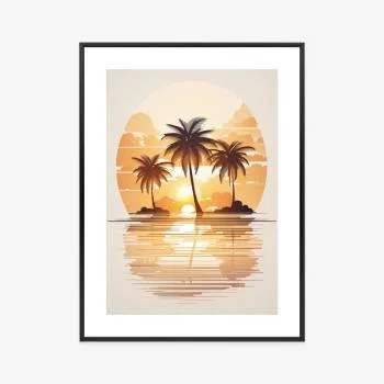 Plakat w ramie - zachód słońca i trzy palmy - obrazek 3