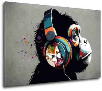 Obraz - małpa w kolorowych słuchawkach - obrazek 2