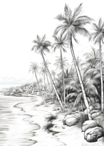 Plakat w ramie - plaża z palmami i piaszczystym wybrzeżem - obrazek 2