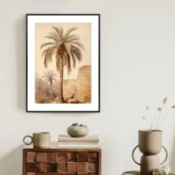 Plakat w ramie - ilustracja palmy przy starym murze