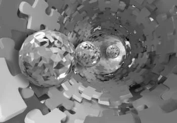 Fototapeta 3D - kule w tunelu z puzzli - obrazek 2