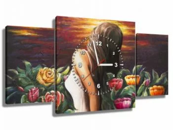 Obraz z zegarem - kobieta w kwiatach