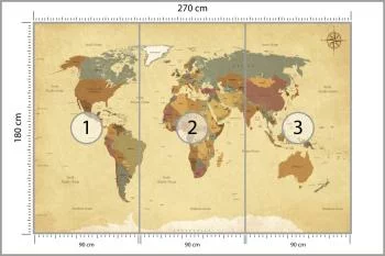 Fototapeta Mapa Świata - Styl Retro z Kompasem - obrazek 3