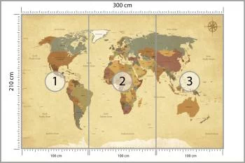 Fototapeta Mapa Świata - Styl Retro z Kompasem - obrazek 3