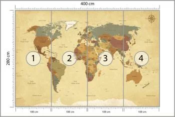 Fototapeta Mapa Świata - Styl Retro z Kompasem - obrazek 3