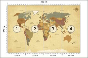 Fototapeta Mapa Świata - Styl Retro z Kompasem - obrazek 3