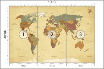 Fototapeta Mapa Świata - Styl Retro z Kompasem - obrazek 3