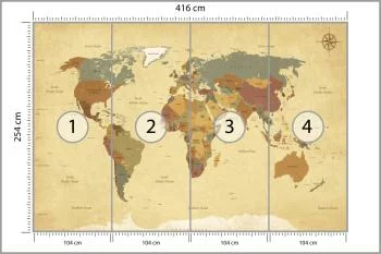 Fototapeta Mapa Świata - Styl Retro z Kompasem - obrazek 3