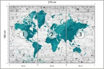 Fototapeta Mapa Świata - Malowana na Ceglanej Ścianie - obrazek 3