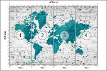 Fototapeta Mapa Świata - Malowana na Ceglanej Ścianie - obrazek 3