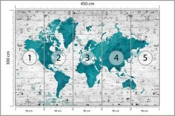 Fototapeta Mapa Świata - Malowana na Ceglanej Ścianie - obrazek 3