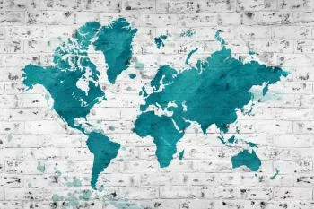 Fototapeta Mapa Świata - Malowana na Ceglanej Ścianie - obrazek 2