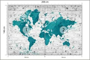 Fototapeta Mapa Świata - Malowana na Ceglanej Ścianie - obrazek 3