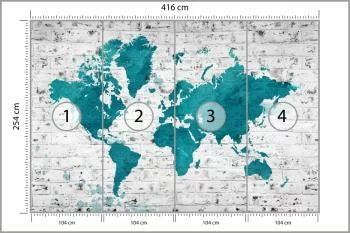 Fototapeta Mapa Świata - Malowana na Ceglanej Ścianie - obrazek 3