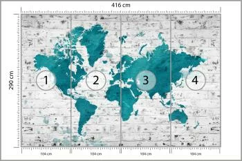 Fototapeta Mapa Świata - Malowana na Ceglanej Ścianie - obrazek 3