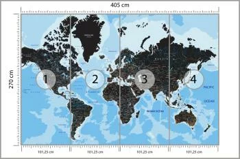 Fototapeta Mapa Świata - Ciemny Motyw z Oceanami - obrazek 3