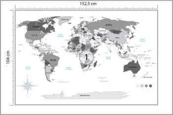 Fototapeta Mapa Świata - Odcienie Szarości z Kompasem - obrazek 3