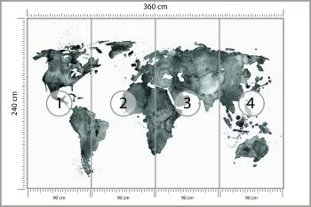 Fototapeta Mapa Świata - Czarno-Biała Akwarela - obrazek 3