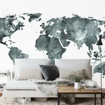 Fototapeta Mapa Świata - Czarno-Biała Akwarela