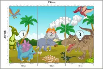 Fototapeta Kolorowe Dinozaury I Wulkan - obrazek 3