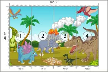 Fototapeta Kolorowe Dinozaury I Wulkan - obrazek 3